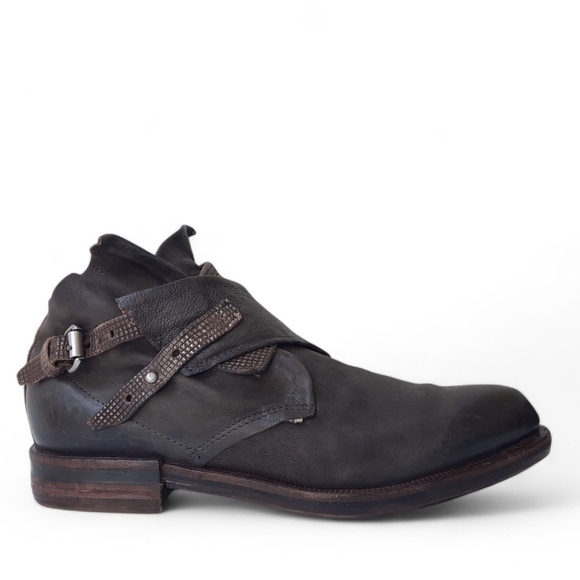 A.S.98 Edgy Moto Leather Bootie Almond Patina Zip Boho Western Biker Ombre 9.5 - Picture 1 of 16